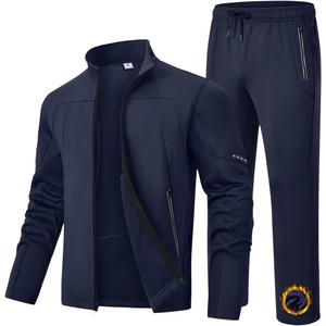 TBMPOY Men's Tracksuits Fleece Lined Sweatsuits 2 Piece Set Outfits Warm up Athletic Sports Casual Full Zip Jogging Suit (Blue, L)