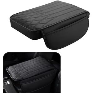 Nowkont 2 PC Car Center Console Cover, 8.66In x 12.59In x 1.96In Side Pocket Design, Waterproof Leather Vehicle Arm Rest Cushion, Universal Automotive Consoles Hand Rest Pillow (Black)