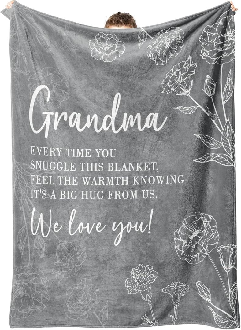 Grandma Gifts, Birthday Gifts for Grandma from Grandkids, to My Grandmother Soft Throw Blanket for Christmas Mothers Day 50" x 60", Grey