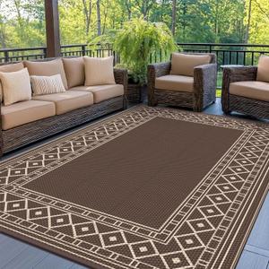 GENIMO Outdoor Rug Waterproof for Patio Decor, 5'x8' Reversible Plastic Straw Rug Carpet, Camping Mat for Outdoor, RV, Backyard, Deck, Balcony, Picnic, Beach, Coffee & Beige (5'x8'Relaxation, Coffee & Beige | Natural) GENIMO Outdoor Rug Waterproof for Patio Decor, 5'x8' Reversible Plastic Straw Rug Carpet, Camping Mat for Outdoor, RV, Backyard, Deck, Balcony, Picnic, Beach, Coffee & Beige (5'x8'Relaxation, Coffee & Beige | Natural)