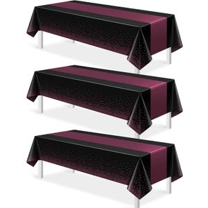 3Pcs Black and Maroon Purple Tablecloth Party Decorations,Plastic Black Table Cloth Printed Maroon Purple Table Runner Disposable Rectangle Table Cover for Birthday Wedding Graduation Party,54x108Inch