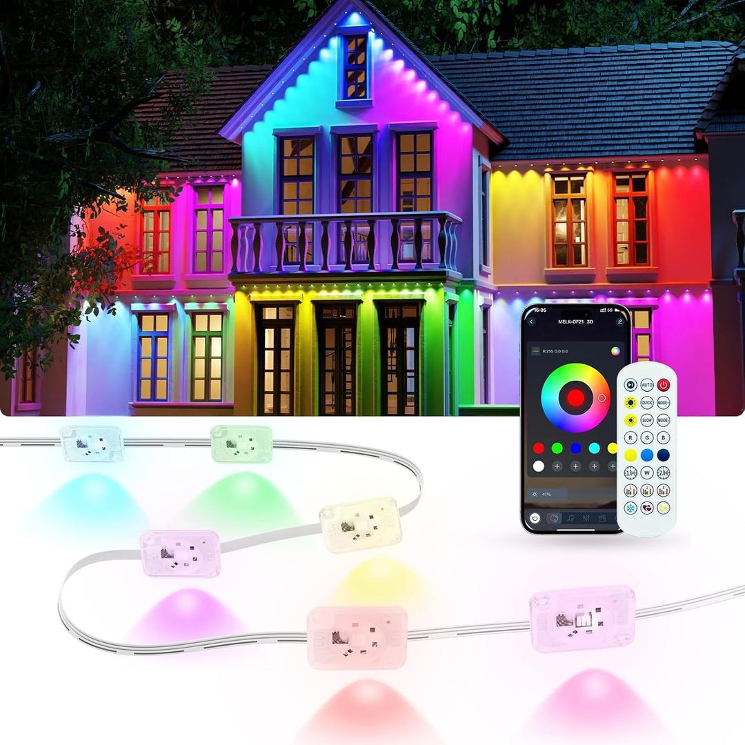 Permanent Outdoor Lights for House, 100ft Smart RGB LED Eave Lights Outdoor Decor with App/Remote Control, IP67 Waterproof Lighting with Multi Scene Modes for Christmas, Daily, Party, Holiday
