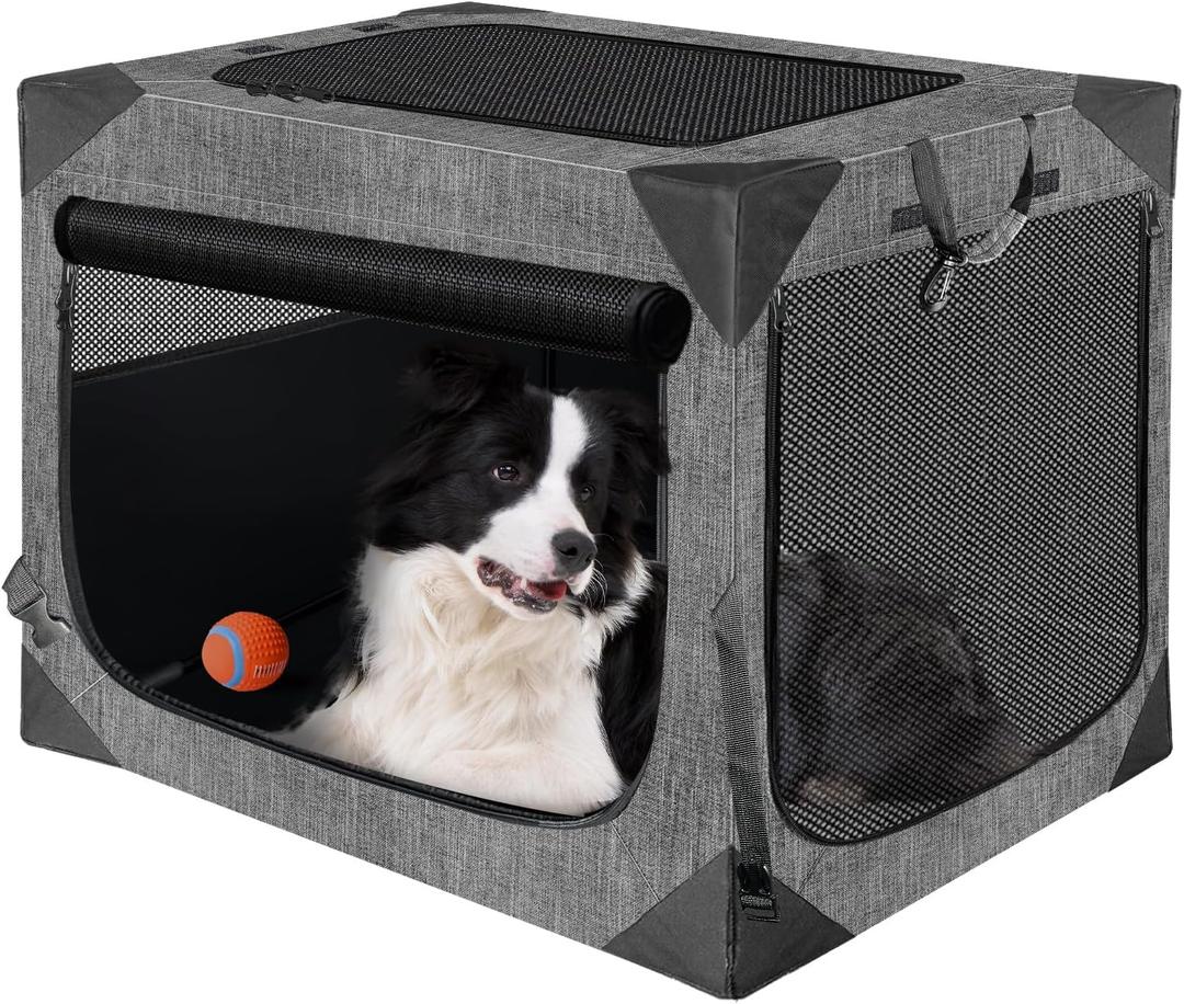 Dog Crate, Collapsible Soft Travel Crate for Large Dogs, Indoor & Outdoor Portable Pet Kennel with Chew-Proof Mesh Window (Dark Gray, 36" L x 25" W x 25" H)
