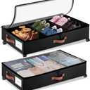 2Pack Under Bed Storage with Wheels, Upgrade Foldable Underbed Storage Containers Organizers Bins, Under Bed Shoe Storage Organizer for Clothes Shoes Blankets Sweater (Black)