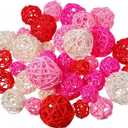 Patelai 36 Pcs Wicker Rattan Balls Decorative Balls for Vase Centerpiece Bowls Orbs Filler for Home Decor,4 Sizes(White, Pink, Rose, Red,2.4'',2'',1.6'',1.2'')