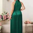 CYCLAMEN Plus Size 0X-4X Satin Halter Neck Dress A-line Maxi Long Dresses Wedding Guest Cocktail Evening Gowns (Green, XXXL)