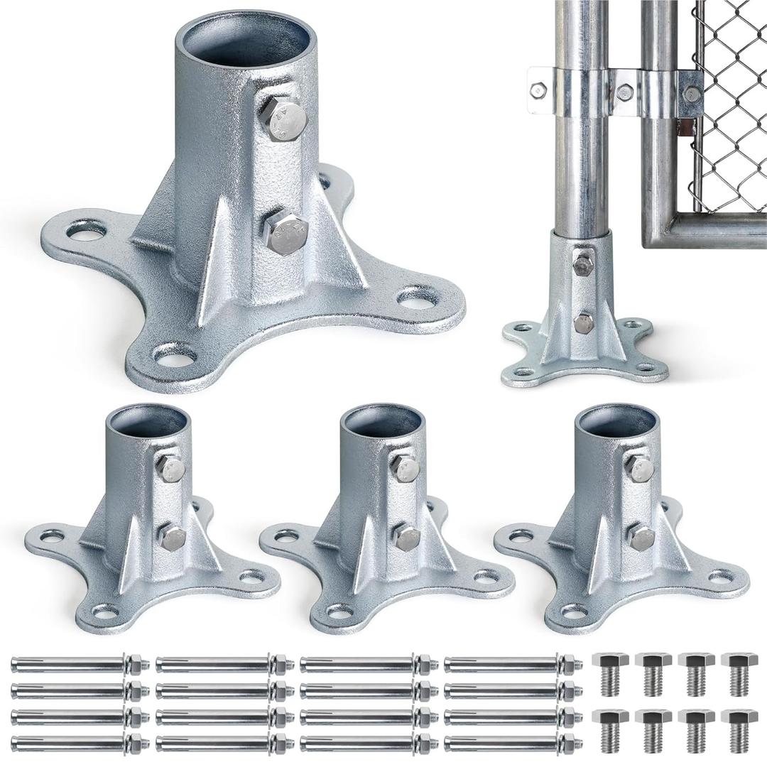 Chain Link Fence Post Flange - 2" Heavy Duty Round Post Base Bracket (4-Pack) Fits 1-7/8" Outer Diameter Fence/Mailbox/Flag Posts - Floor Mount Flange Kit