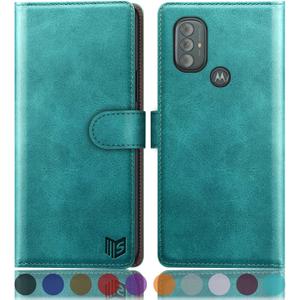 SUANPOT for MotorolaMoto G Power 2022 Wallet case RFID Blocking Credit Card Holder, Flip Folio Book PU Leather Phone case Shockproof Cover for Women Men Power2022 Blue Green