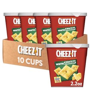 Cheez-It Baked Snack Cheese Crackers in a Cup, White Cheddar, Single Serve, 2.2 oz(Pack of 10) [BBD: Sept-18-2026]