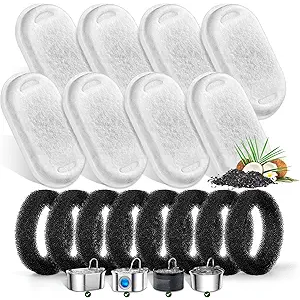 Cat Water Fountain Filters for Stainless Steel 67oz/2L Adjustable Water Flow Pet Fountain, 8 Pack Pet Replacement Filters with 8 Sponges