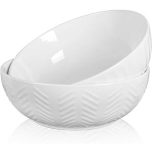 HAPPY KIT Serving Bowls, 130 OZ(11") Extra Large Salad Bowls Set of 2, Porcelain White Mixing Bowls for Salad, Soup, Pasta and Dinner, Large Ceramic Bowl Set for Entertaining