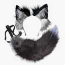 Wolf Ears Tail Set Fox Wolf Headbands Clips Fluffy Cosplay Costumes, Gothic Punk Accessories for Halloween, Color: Si Cross Bl Bu