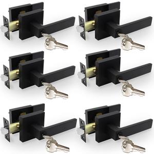 Privacy Door Levers, 6 Pack Matte Black Door Handles Heavy Duty with Lock and Key,for Bedroom, Bathroom and Rooms,Reversible for Left and Right
