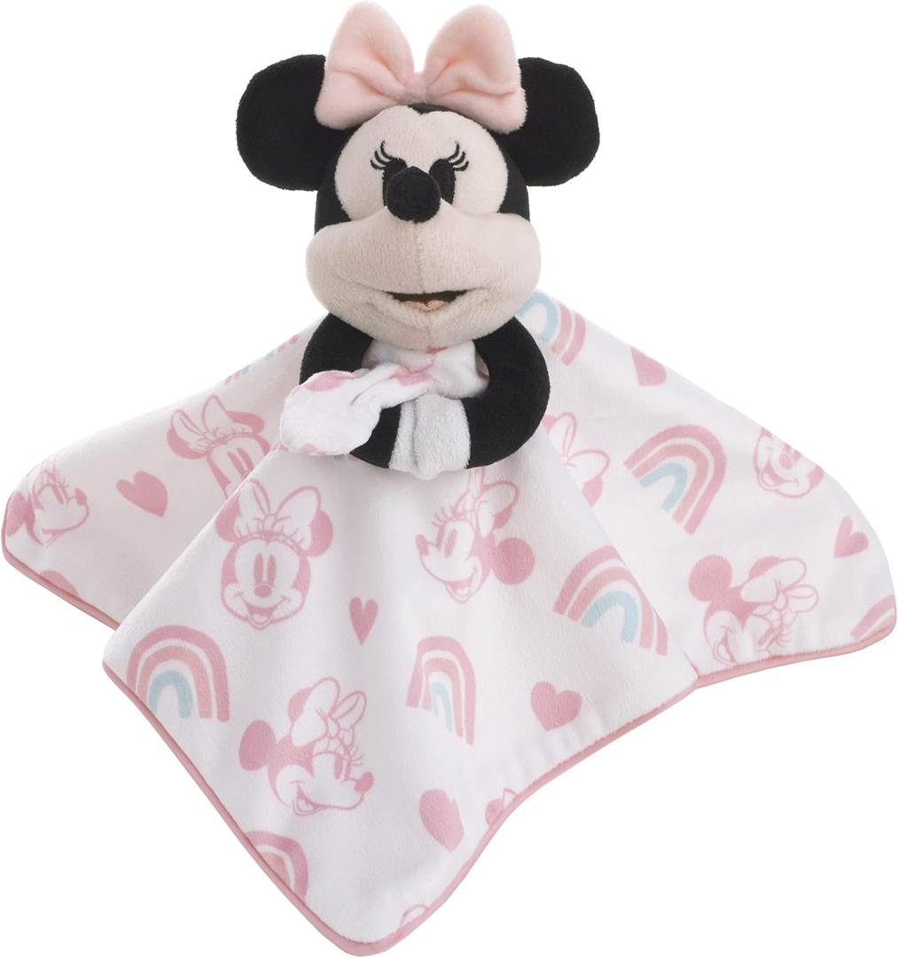 Disney Minnie Mouse White, Pink, and Aqua Rainbow and Heart Lovey Security Blanket (One Size)