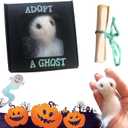 Adopt A Little Pocket Ghost - Super Cute Mini Plush Stuffed Ghost Doll, Tiny Scroll, Creative Gift for Halloween Lovers, Black