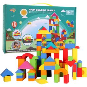 Soft Building Blocks for Toddlers 2-4, 94PCS Foam Stacking Blocks, Bath Toys for Kids, Preschool Learning STEM Toys & Gifts for Boys & Girls 18+ Months