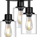 ROTTOGOON Semi Flush Mount Ceiling Light, 3-Light Close to Ceiling Light Fixtures, Matte Black Kitchen Light Fixtures with Clear Glass Shades, Hallway Light Fixtures Ceiling Mount for Foyer Entryway (9.5" x 13" (24cm x 33.8cm))