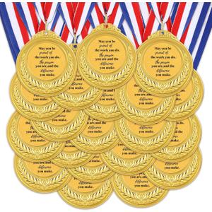 Ecally 36 Set Employee Appreciation Gifts Metal Gold Award Medal with Neck Ribbon Inspirational Gold Dot Sticker Motivational Medals Thank You Gifts for Coworker Colleague Leaving Team Building
