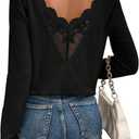 SOLY HUX Women's Long Sleeve T Shirts Lace Back Scoop Neck Tee Knitted Tops Fall Clothes (Black, S)