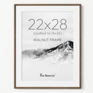 22x28 Poster Frame with HD Tempered Glass, USA-Sourced Walnut Wood Photo Frame Matted to 18x24, Rounded Corner 22 x 28 Wooden Frames, Vertical or Horizontal Wall Display Poster & Art Prints