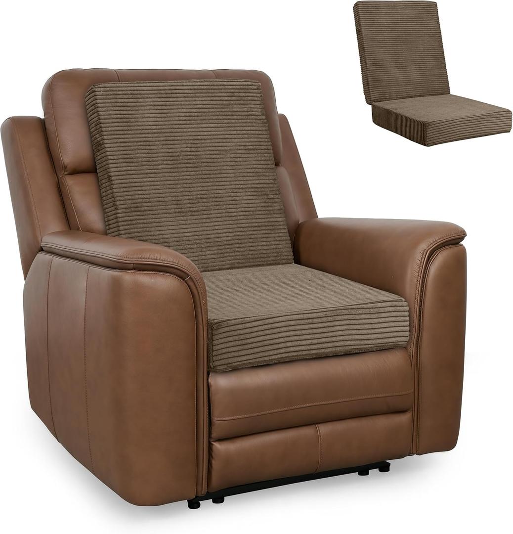 HIGOGOGO Corduroy Recliner Chair Cushion with Lumbar Support Pillow for Elderly Long Sitting Soft Non-Slip 4" Thick Seat Pad for Seniors Buttocks & Back Pain Relief (Brown, 21" Backrest) (Coffee)