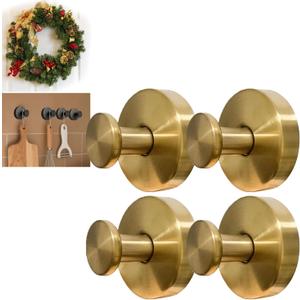 4Pcs New Model No-Drill Suction Cup Hooks for Door Wreaths, Wreath Hangers for Front Door, Suction Cup Hooks for Shower, Removable, Waterproof & Rustproof (Gold)