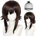 ANOGOL Hair Cap+Short Brown Wig for Women Brown Anime Cosplay Wig Short Lolita Wigs Flip End Wavy Hair Synthetic Wigs Halloween Party Circus Anime Character Costume Christmas