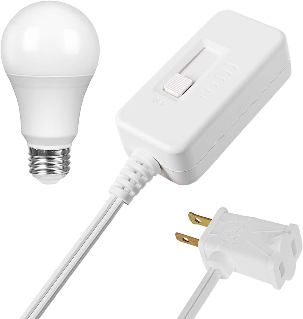 DEWENWILS Plug in Dimmer with Dimmable LED Light Bulb, Lamp Dimmer Switch Set, Compatible with Dimmable LED, Incandescent Light Bulbs, Full Range Slide Control, 6.6 ft Extension Cord, UL Listed