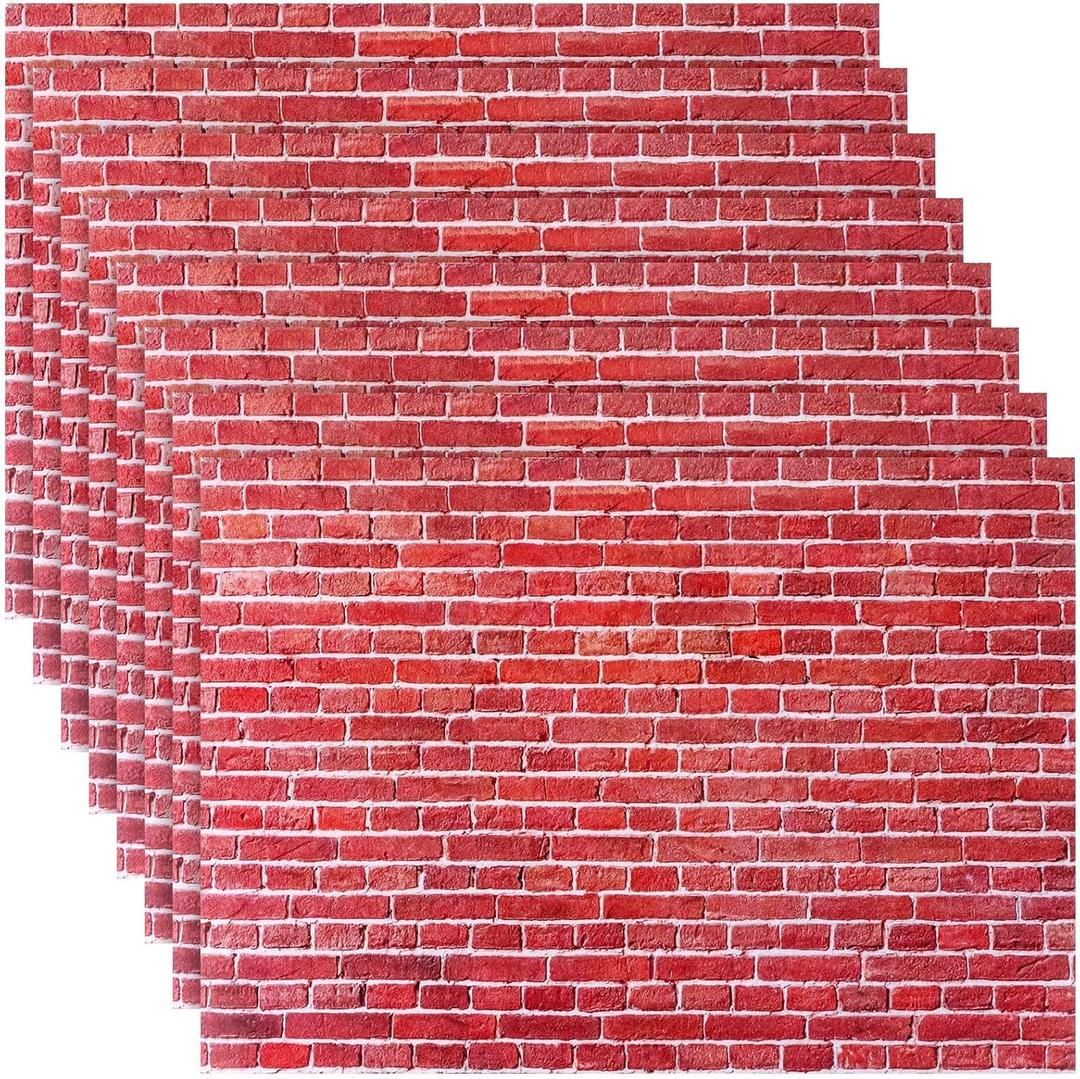 35 Pcs Miniature Dollhouse Wallpaper Self-Adhesive Mini DIY Floorboards Wall Paper Real Life DIY Decoration for Dollhouse(Red)