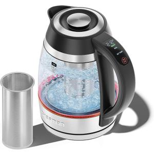 Chefman Glass Electric Kettle for Boiling Water, 1.8L , with Tea Infuser, Keep Warm Function, Boil-Dry , Hot Water Boiler, Electric Tea Kettle 