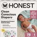 The Honest Company Clean Conscious Diapers for Delicate Skin | Up to 100% Leakproof | Hypoallergenic, Fragrance Free | Winter '25 Limited Edition Prints | Club Box, Size 1 (8-14 lbs), 78 Count (Adorably A-moosing + Winterwear Wags)