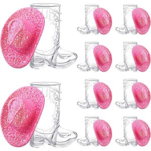 Vesici 20 Pcs Glitter Mini Cowgirl Hat Tiny Cowboy Shot Glass Decor Cute Space Cowgirl Hat Boot Shot for Dollhouse Decor (Pink)