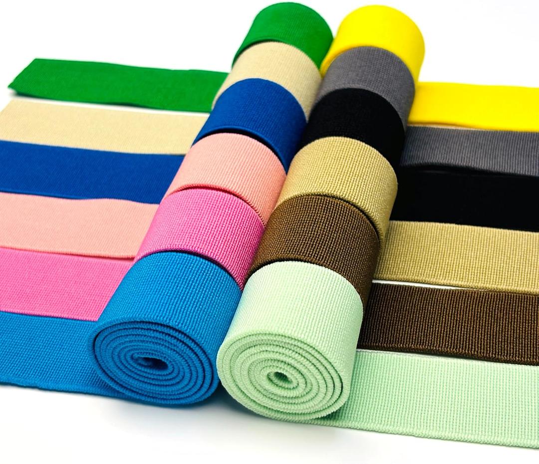 1 Inch Wide Colored Elastic Band for Sewing, Double-Side Knit Elastic Bands for Waistbands, Heavy Stretch Elasticity Elastic for Pants, Skirts & DIY Crafts (12 Color, Total 12 Yards)
