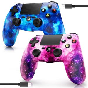 2 Pack Wireless Controller for PS4, Controller for Sony PlayStation 4, Double Shock 6-Axis Motion Sensor, Sensitive Touch Pad, Built-in Speaker & 3.5mm Headset Jack, Compatible with PS4/Pro/Slim (Pink+Blue)