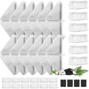 12 Sets of Replacement Filters for 230oz/7L Dog Water Fountain, GISOFIK Cat Water Fountain Filter, 5 Layers Filtration System Pet Fountain Filters Replacement (12 Filters+12 Mesh Bag+14 Sponge)