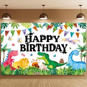 Dinosaur Birthday Banner for Kids Watercolor Dinosaurs Theme Backdrop Decor Photo Prop Wall Indoor Outdoor Gathering Supplies Decorative Backdrop for Birthday Party7x5ft