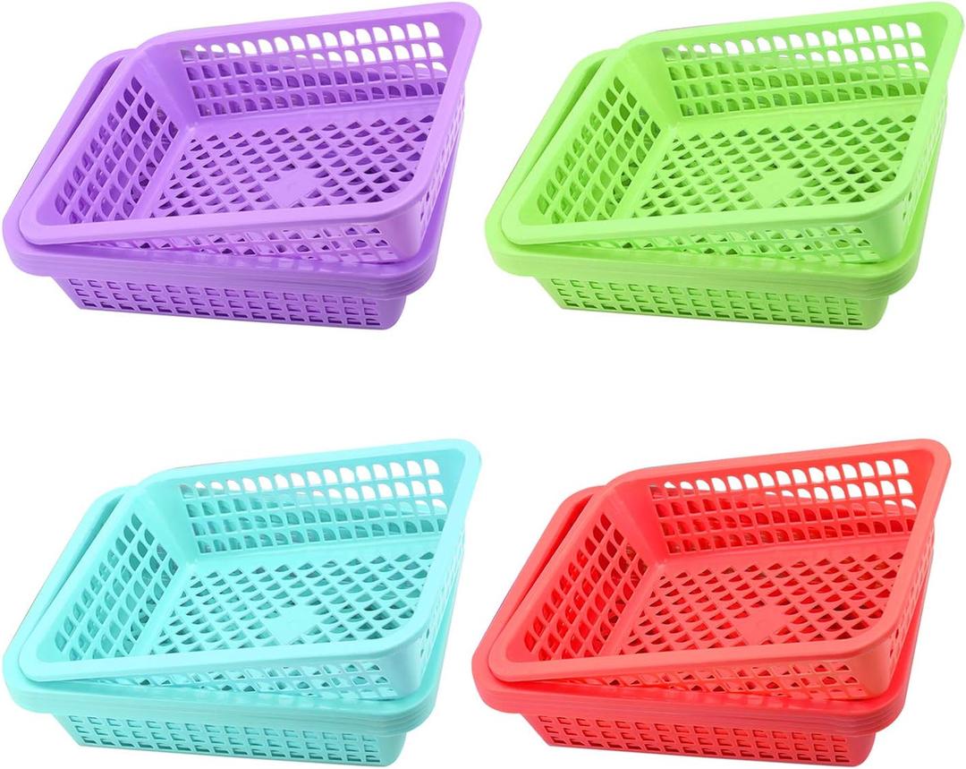 Jucoan 20 Pack Classroom Storage Baskets,10 x 7 x 2.5 Inch Colorful Stackable Desktop Plastic Storage Organizer Tray, Pen Pencil Paper Organizer Tray for School Office Library