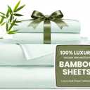 Love's cabin 4 Piece Queen Sheet Set, 100% Rayon Derived from Bamboo, Cooling & Breathable, Soft Silky Deep Pocket up to 16", Hotel Luxury Bedding for Hot Sleepers, Sea Glass