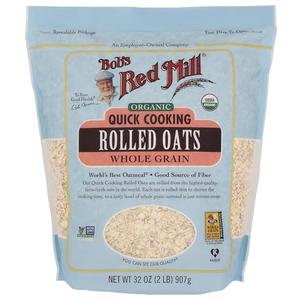 Bob's Red Mill Organic Quick Cooking Rolled Oats, 32oz (Pack of 4) - Non GMO, Whole Grain, Vegan, Kosher Best By: 08 DEC 2027