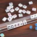 ZGME American Mahjong Set,166 White Tiles with Blue Bag and Accessories,4 Transparent All-in-One Mahjong Racks with Pushers,Complete Mahjong Set
