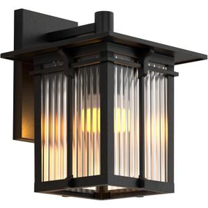 Retro Outdoor Wall Light for House, Outdoor Lighting Fixtures Wall Mount with Ribbed Glass, Soptted Black Aluminum Exterior Wall Lantern for Front Porch Garage Patio (12.2''H, 1 pc)