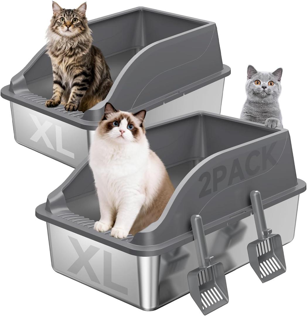 2PACK XL Stainless Steel Litter Box, Dark Grey