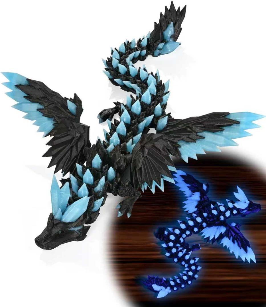 GemmiCho 3D Printed Dragon with Wings Glow in The Dark, 11" 3D Dragon Toys for Kids, 3D Dragon for Stress Relief, 3D Printed Animals Figurines Fidget Dragon Toys for Boys Kids Teen 5-7 4-6 8-12