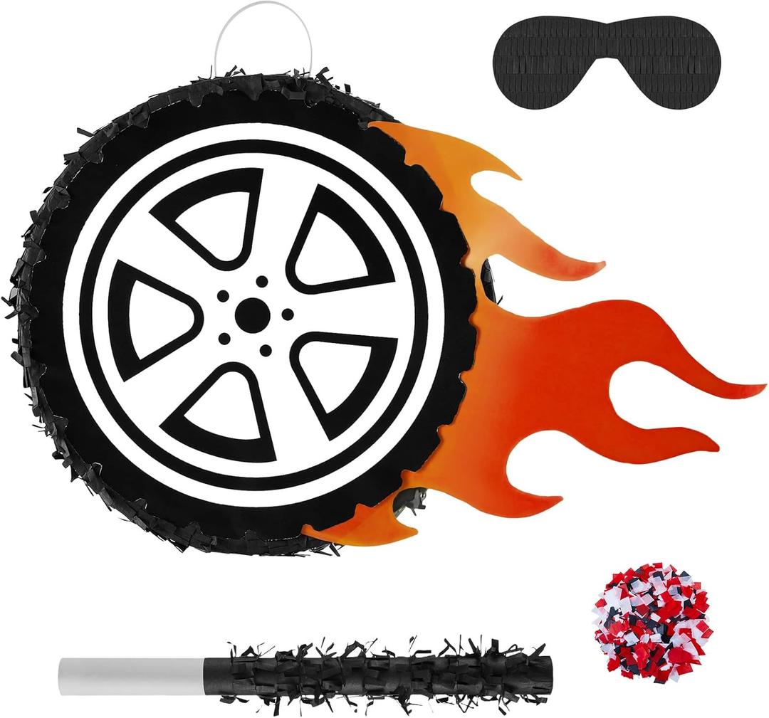 Car Wheel Pinata Race Car Birthday Party Supplies 12.9 Inch Car Theme Party Decorations for Baby Shower, Bridal Shower, Race Car Theme Party