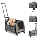 Large Pet Carrier with Wheels, Foldable Rolling Dog Carrier with Big Pocket, Cat Rolling Bag 21"x13"x13" for 2 Cats &Dogs, for Travel, Outdoor, Vet Visits, Camping, Indoor. Gray. (Not for Airline)
