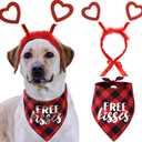 Valentines Day Dog Costume, Red Heart Headband and Buffalo Plaid Pet Bandana