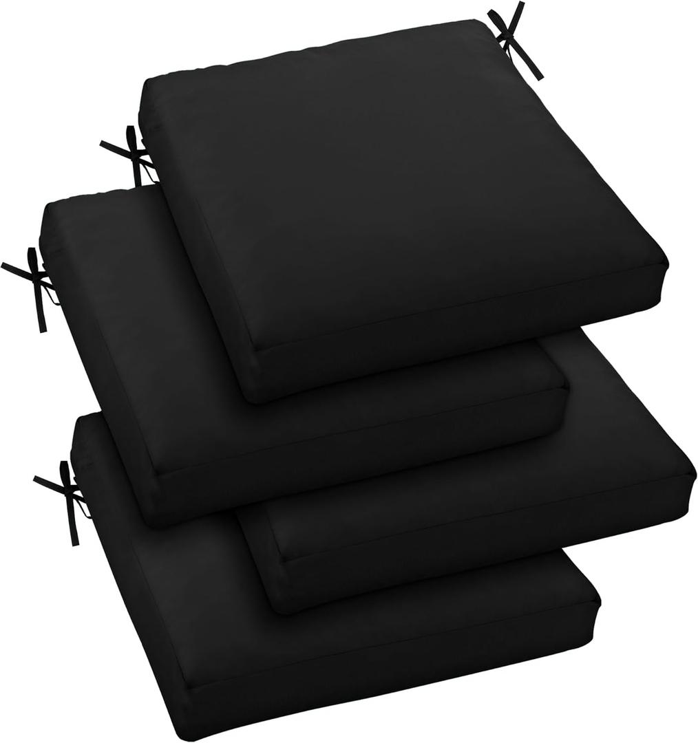 Outdoor Chair Cushions Set of 4, 19" x 19" Waterproof Patio Furniture Cushions with Removable, Machine-Washable, Fade-Resistant Covers  Black, Square