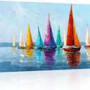 Derkymo Sailboat Wall Art Coastal Picture Ocean Canvas Print Artwork for Home Wall Decoration Ready to Hang, 20"x40"