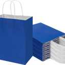 Toovip 50 Pack 8x4.75x10 Inch Medium Royal Blue Kraft Paper Bags with Handles Bulk, Gift Wrap Bags for Favor Grocery Retail Party Birthday Shopping Business Goody Craft Merchandise Take Out sacks
