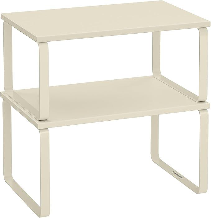 Cabinet Organizer Shelf, Set of 2 Kitchen Counter Shelves, Kitchen Storage, Spice Rack, Stackable, Expandable, Metal and Engineered Wood,  UKCS020X01